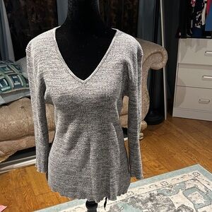 Eddie Bauer Charcoal V-Neck Long Sleeve Top